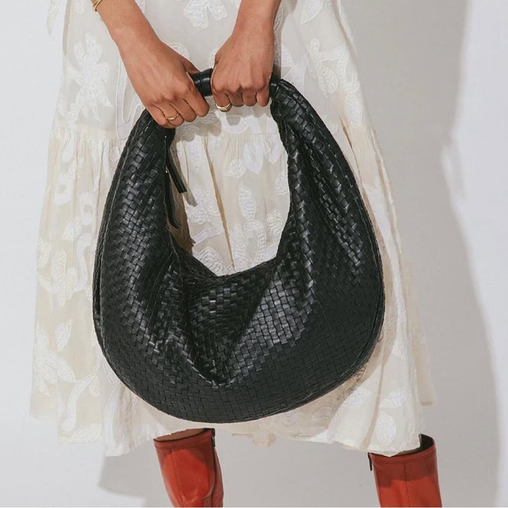 Cleobella Black Woven Leather Hobo Bag